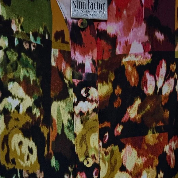 NWT Slim Factor by Investments Multicolor Floral Blouse with Ruffle Sleeves - Picture 7 of 8